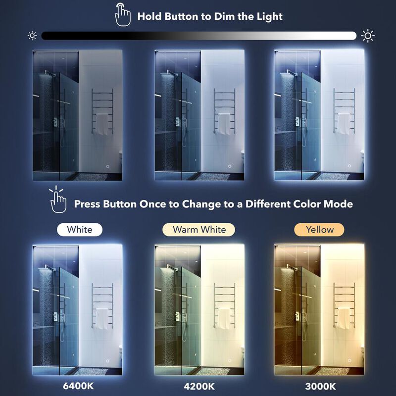 Jonathan Y Anti-Fog Aluminum Back Lit Tri Color Led Bathroom Vanity Mirror