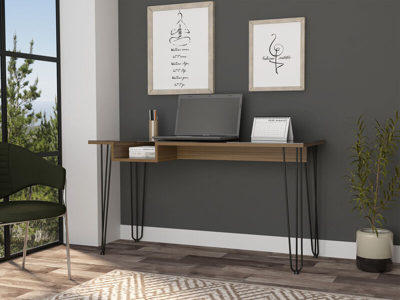 Arizona 140 Writing Desk, Hairpin Legs, One Shelf, Mahogany image number 1