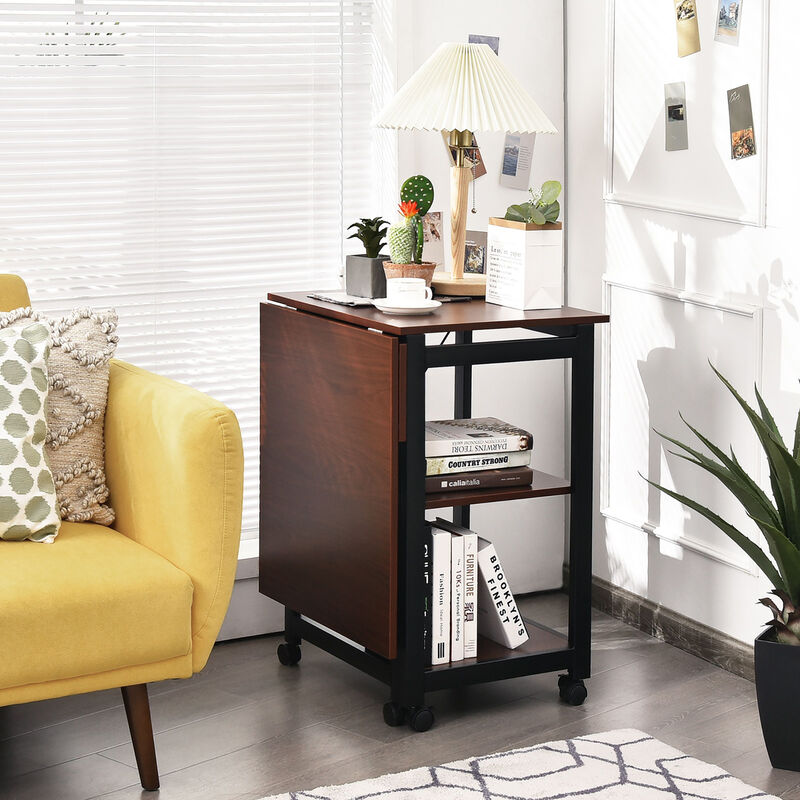 Costway Rolling Computer Desk Folding Writing Office Desk w/ Storage Shelves