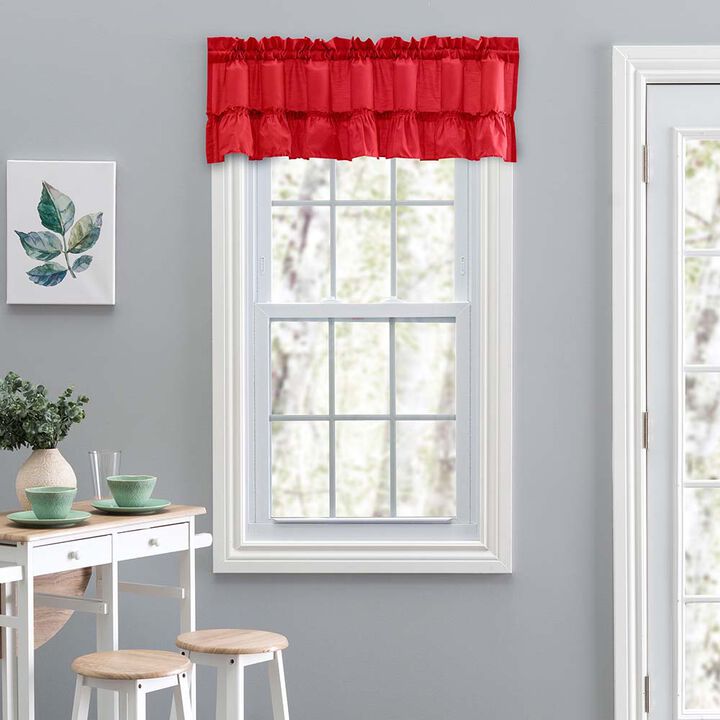 Ellis Stacey 1.5" Rod Pocket High Quality Fabric Solid Color Window Ruffled Filler Valance 54"x13" Red