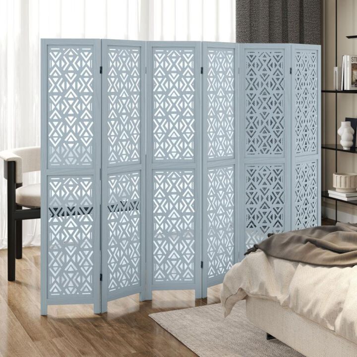 Hivvago Wooden Room Divider with Carved Cutout Pattern and Solid Wood Frame
