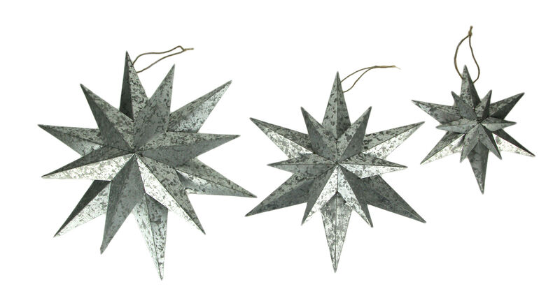 Rustic Galvanized Metal 12 Pointed Star Wall Sculptures Set of 3 image number 0