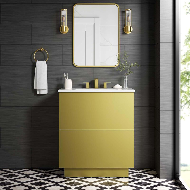 Modway Quantum Modern 30" Bathroom Vanity in White Gold with Ceramic Sink Basin and Storage Drawer image number 1