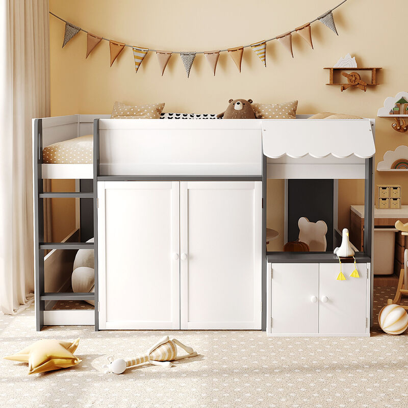Merax Full Size Whimsical House Loft Bed with Awning & Open Play Zone image number 2