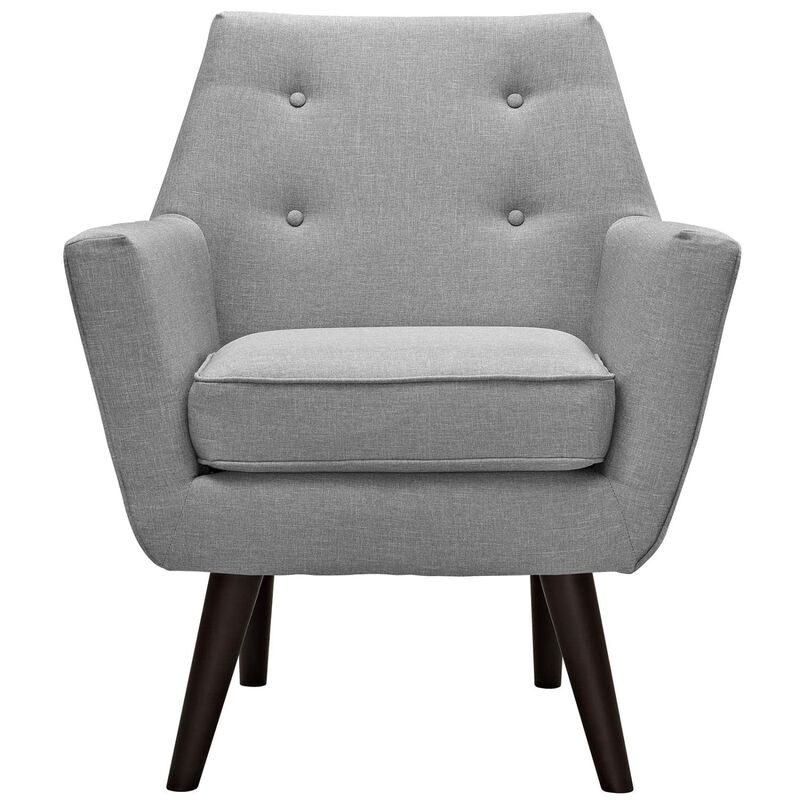 Modway Posit Mid-Century Modern Fabric Upholstered Accent Lounge Arm Chair In Light Gray