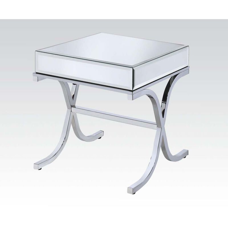 Modern Glass and Mirror End Table &ndash; Sleek Square Accent for Contemporary Decor