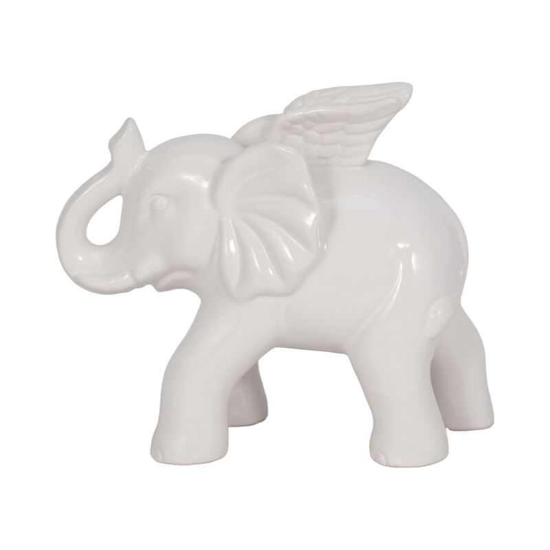 Ceramic 7" Elephant Angel Figurine, White image number 0