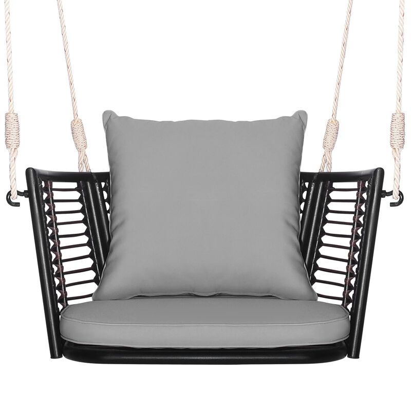 Mondawe Porch Swing Patio Hanging Rattan Chair with Zippered Cushions and Rope