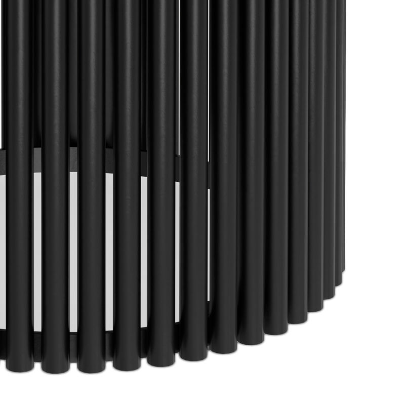 Demy 18 inch Wide Industrial Metal Accent Table in Black Genuine Marble and Black Metal, Assembled