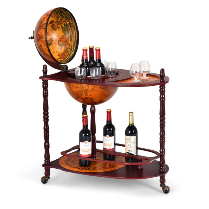 Hivvago Vintage Globe Rolling Wine Bar Cart with Extra Shelf