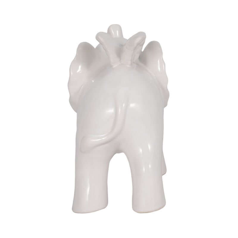 Ceramic 7" Elephant Angel Figurine, White image number 3