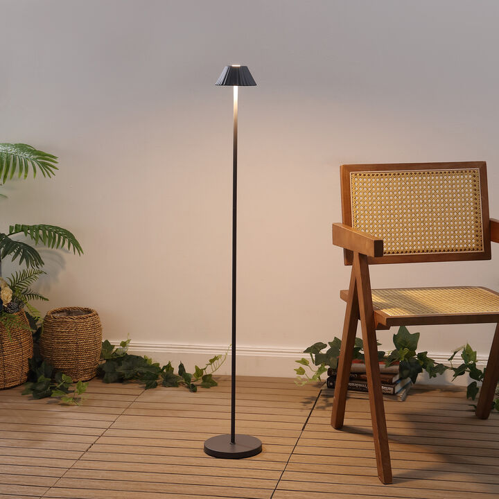 Mallory 44" Modern Minimalist Indoor/Outdoor Iron Pleated Shade Rechargeable/Cordless Dimmable Integrated LED Floor Lamp