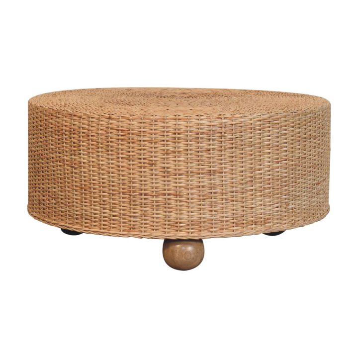 Artisan Furniture Solid Wood Regency Round Woven Coffee Table with Ball Feet