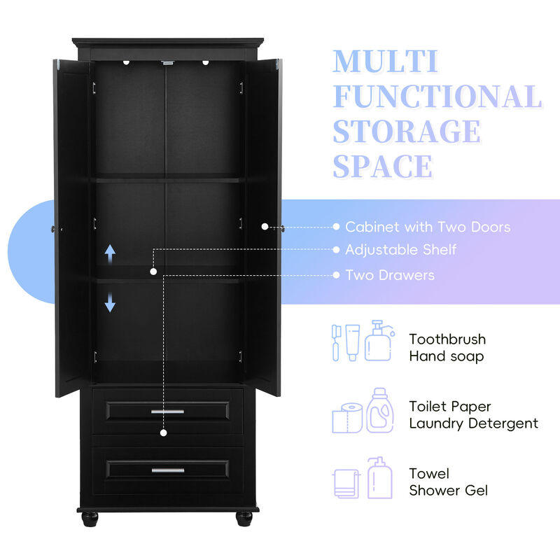 Whisen Verticle Tall Storage Cabinet with Two Drawers