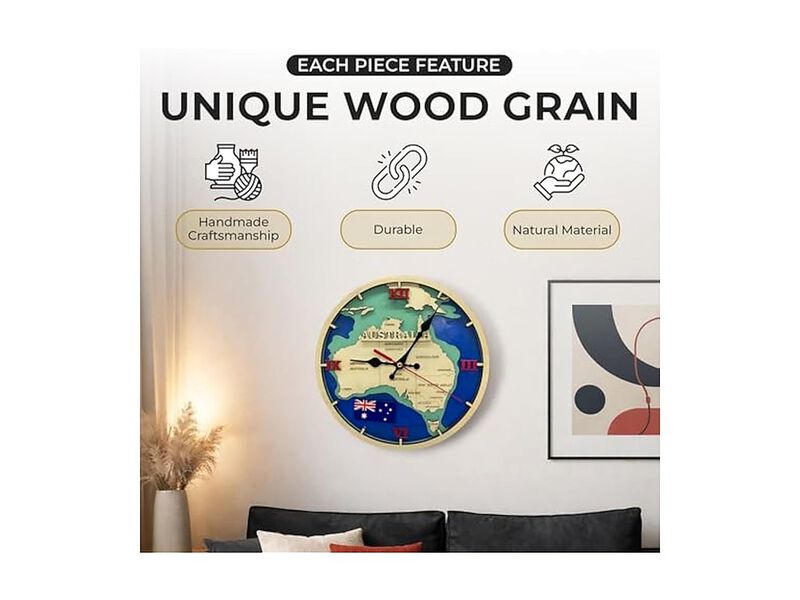 Australia Map Pattern Vintage Wooden Gold Wall Clock 41 Inch Silent Wood image number 2