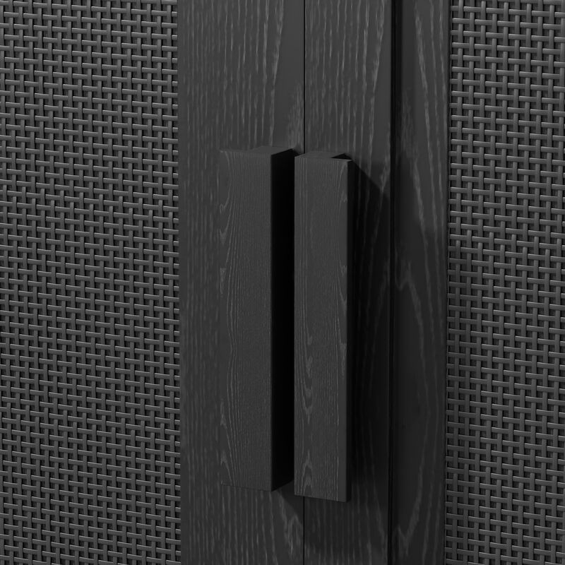 2-Piece 36"x31"x16" Black Wood Grain 6-Story Decorative Storage Cabinet with Wicker Door image number 7