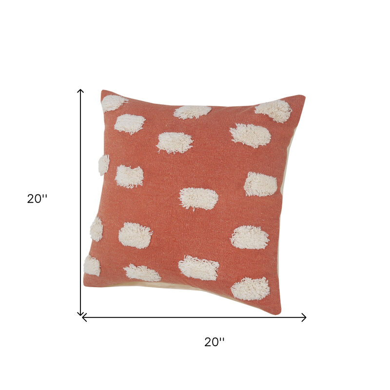 HomeRoots Set of Two 20" Orange And Natural And Orange Polka Dot Cotton Throw Pillows with Pompoms image number 5