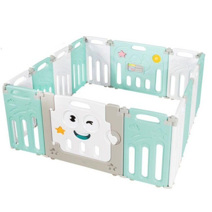 14-Panel Foldable Baby Playpen Kids Activity Centre - Green