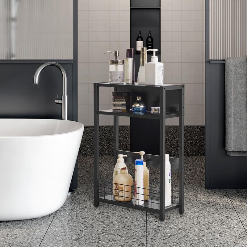 IBUYKE Narrow Side Table with Storage Shelf, 3 Tier End Table,Modern Sofa Table,Small Nightstand with Magazine Rack,Telephone Ta