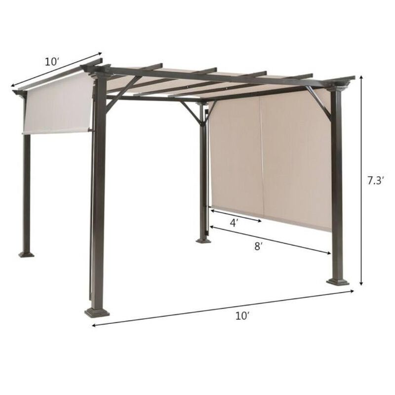 Hivvago Modern 10 x 10 Ft Heavy Duty Metal Frame Pergola Gazebo with Beige Canopy