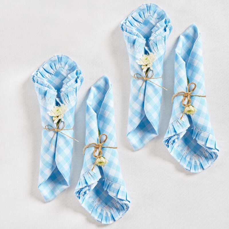 Solino Home Gingham Ruffle 100% Linen Dinner Napkins &ndash; Set of 4, 20 x 20 in, Machine Washable, Holiday and Everyday Dining