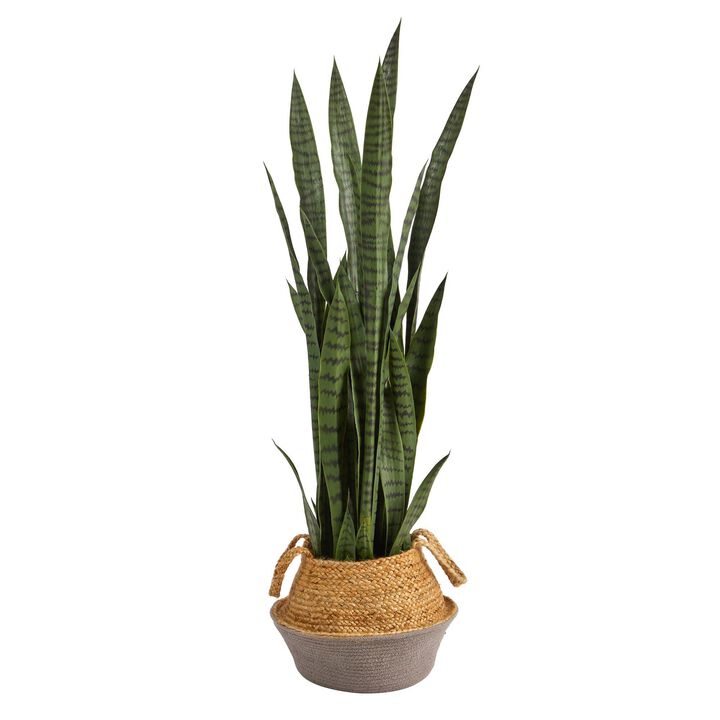 Nearly Natural 46-in Sansevieria Plant in Cotton & Jute Gray Woven Planter