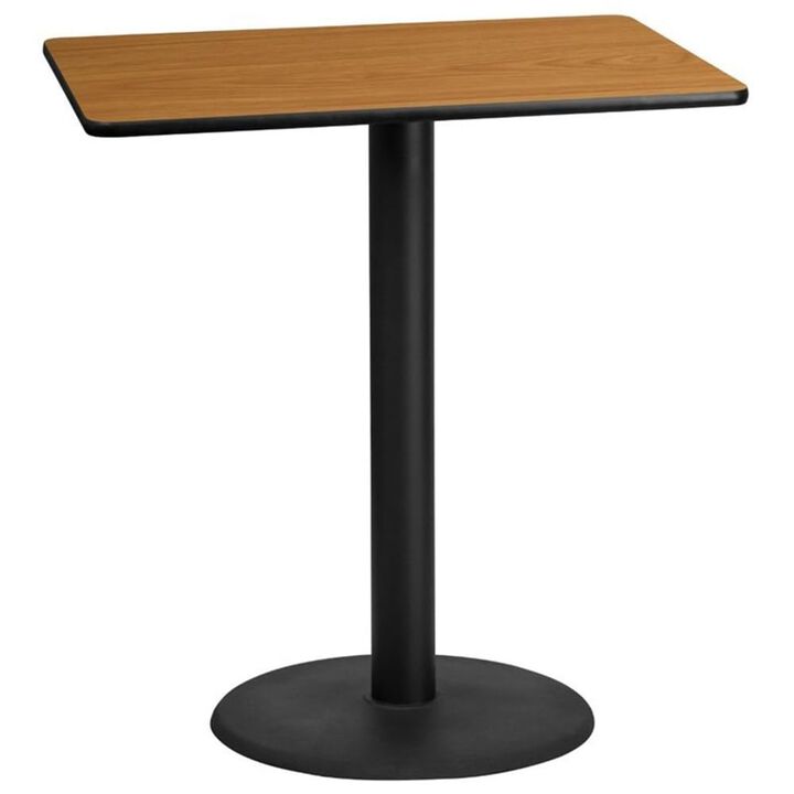 Flash Furniture 30'' x 42'' Rectangular Natural Laminate Table Top with 24'' Round Bar Height Table Base