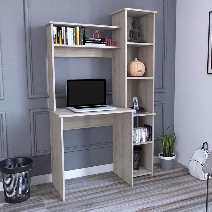 Streamdale Gray Versailles Desk with Shelves and Cubbies
