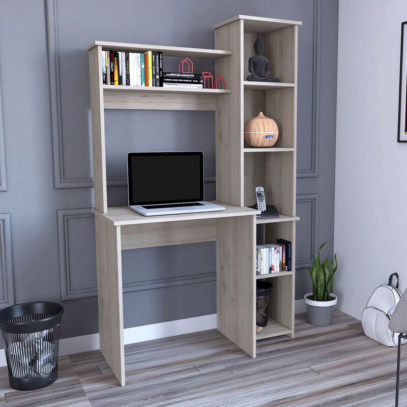 Streamdale Gray Versailles Desk with Shelves and Cubbies