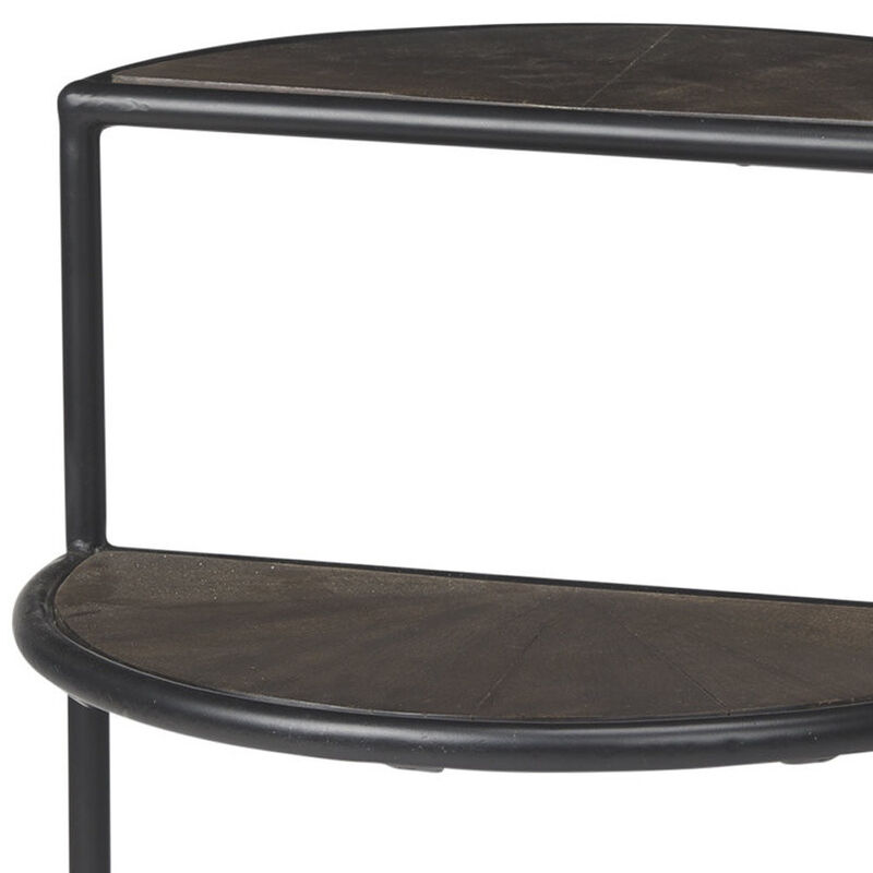 HomeRoots 19" Espresso and Black Solid Wood and Metal Tray Table image number 2