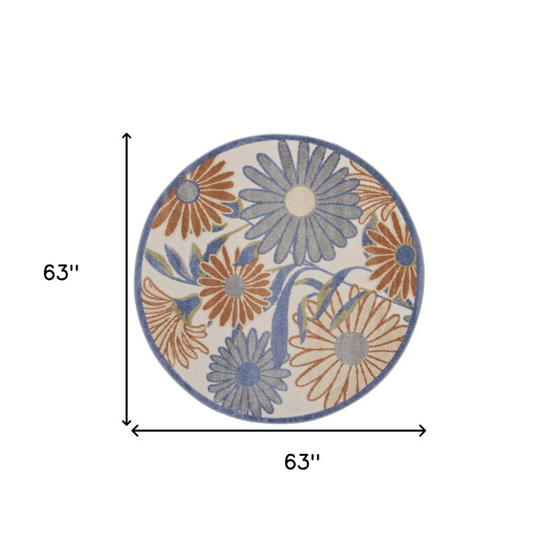 HomeRoots 5' Beige Round Floral Indoor Outdoor Area Rug image number 6