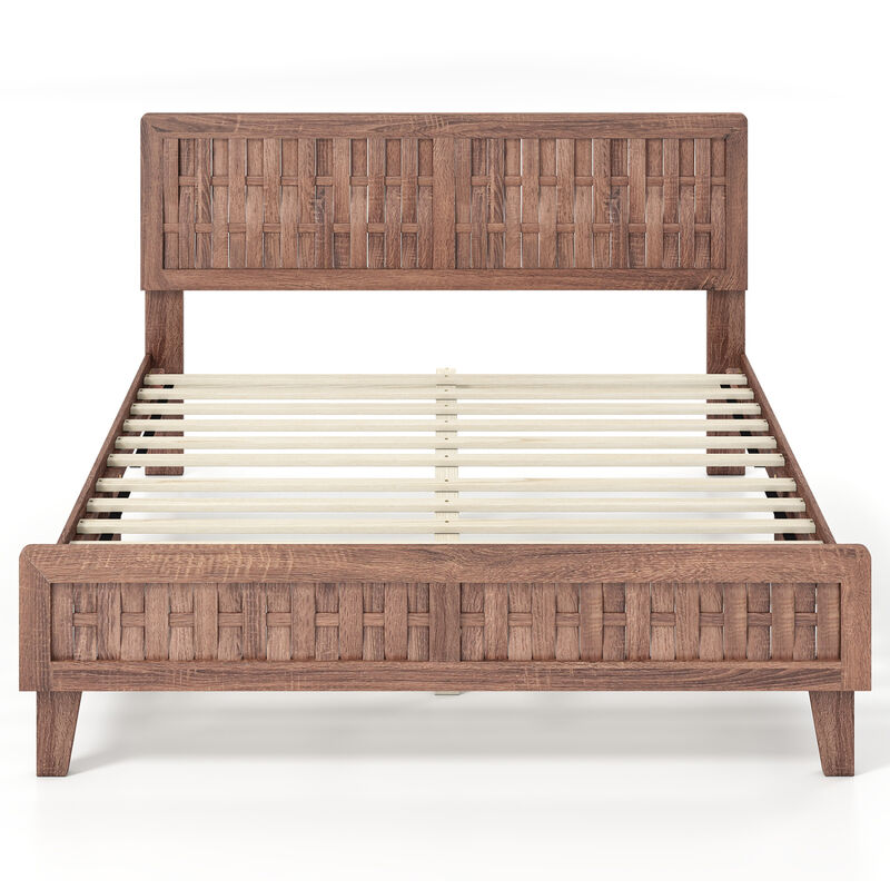 Wooden Bed Frame with Woven Accent Headboard for Modern Bedroom-Walnut image number 0