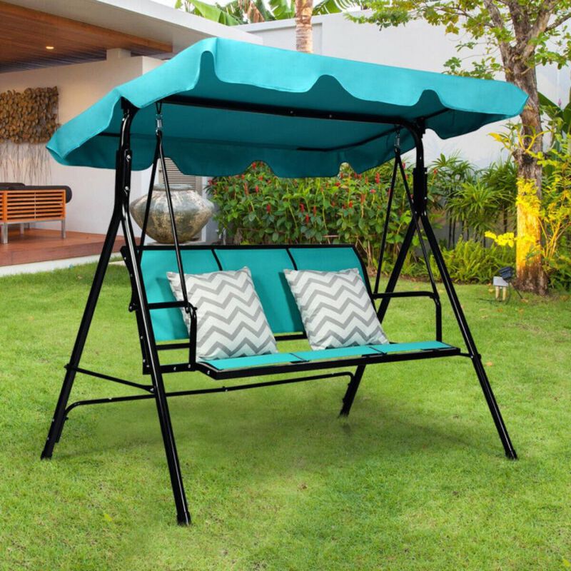 Hivvago 3 Person Steel Frame Patio Swing with Polyester Angle and Adjustable Canopy