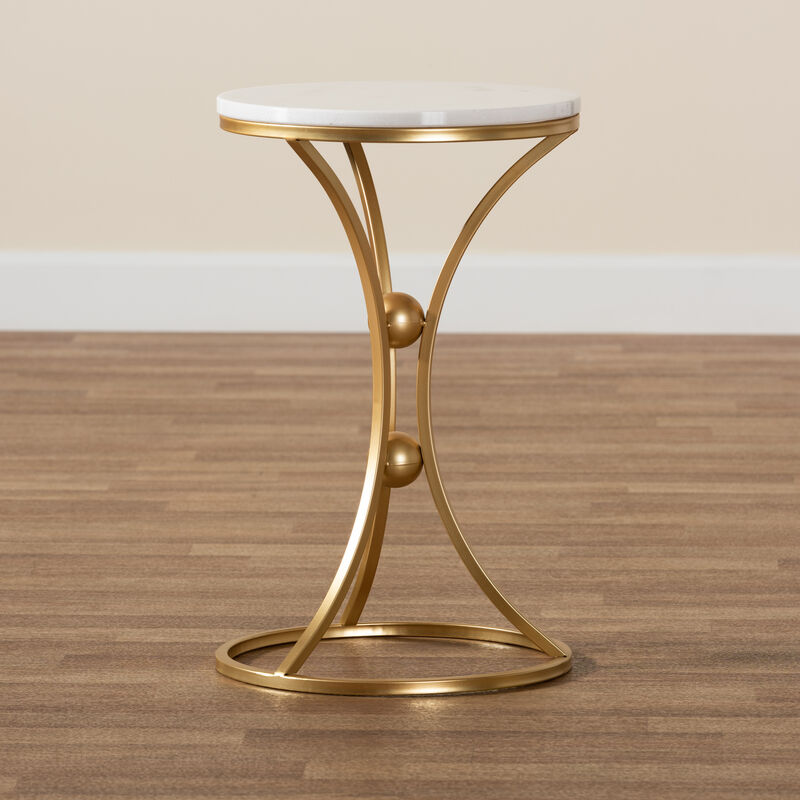 Baxton Studio Tarmon Modern Gold Finished Metal End Table With Marble Tabletop image number 6