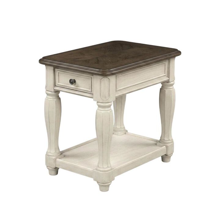 FurniFact White Accent Table with 1 Drawer &ndash; Antique Bedroom Side Table in Cottage Style