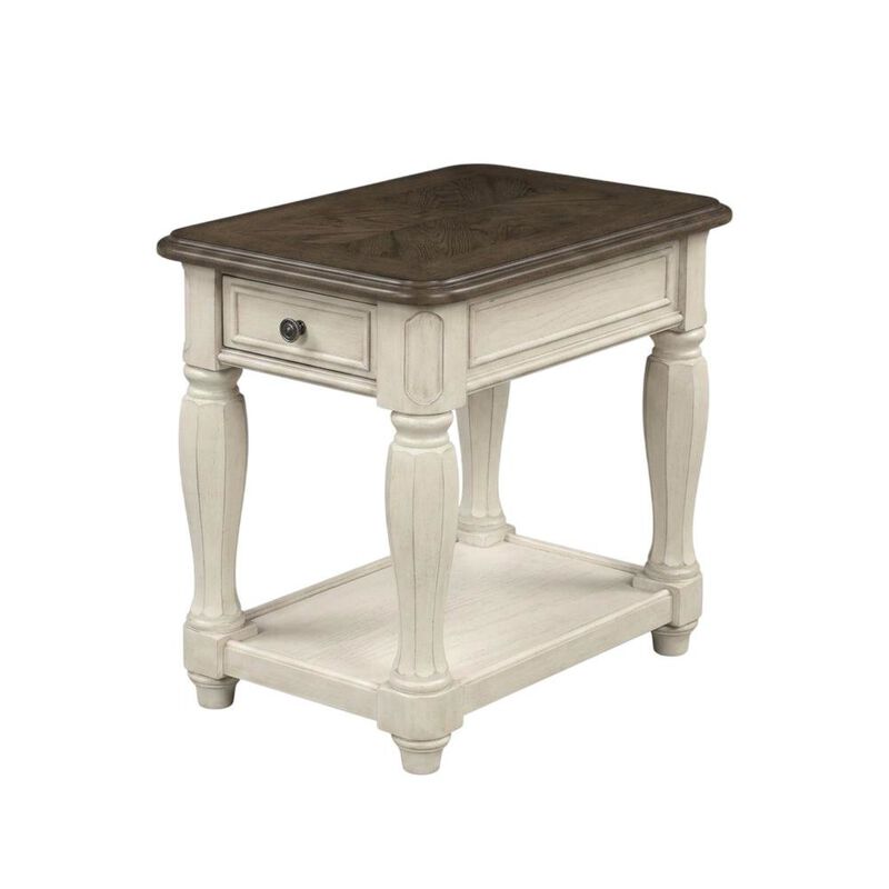 FurniFact White Accent Table with 1 Drawer &ndash; Antique Bedroom Side Table in Cottage Style image number 0