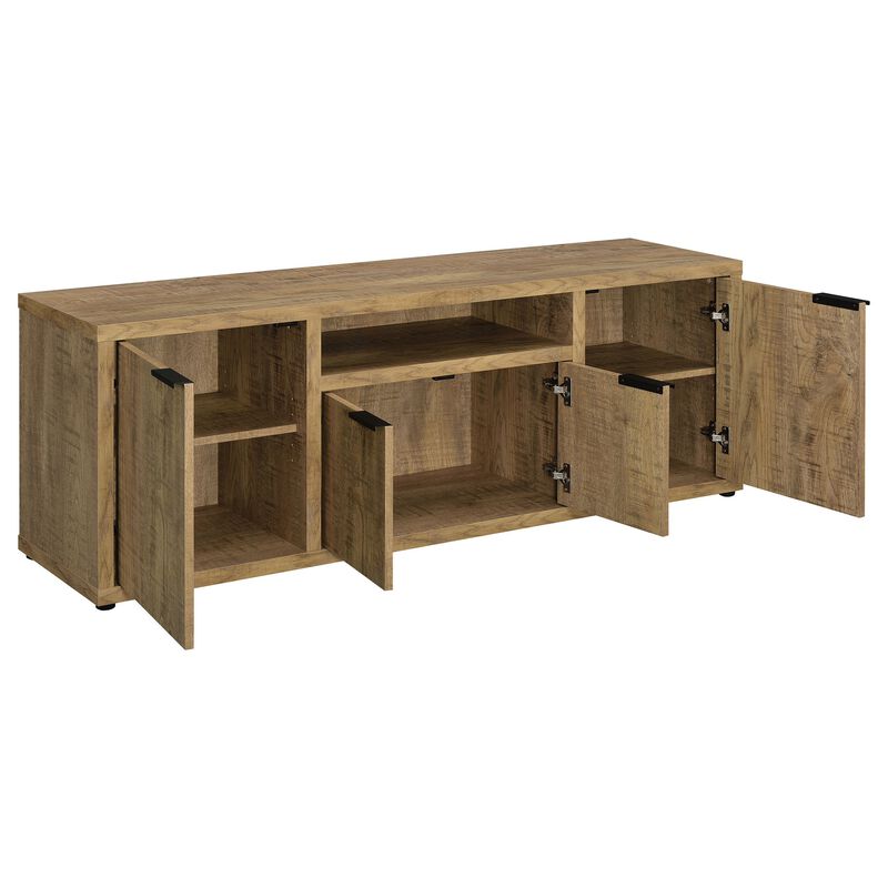 TV Entertainment Console with 2 Media Tower, 4 Cabinets, Natural Brown Wood - Benzara