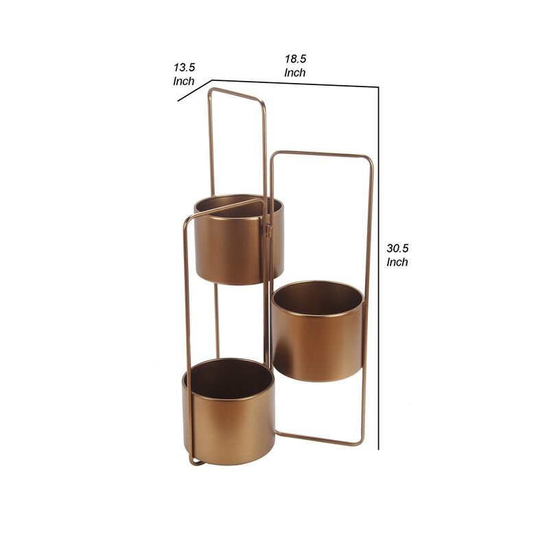 3 Way Metal Planter with Adjustable Hinges, Bronze-Benzara