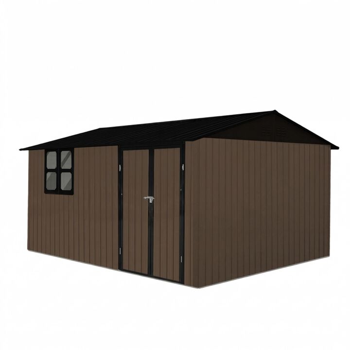 12x10 Ft Metal Garden Storage Shed with Window & Shelves