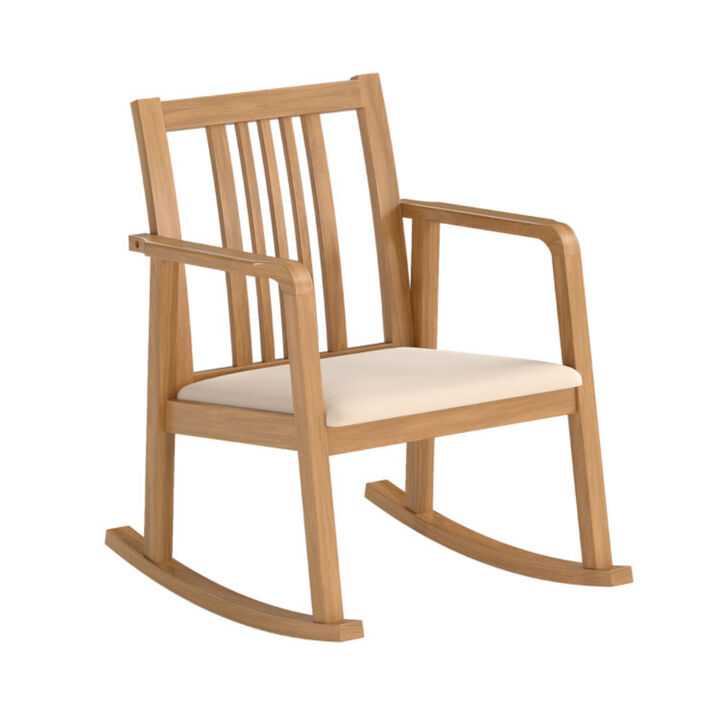 Single Rocking Chair with Slatted Back and Curved Armrests