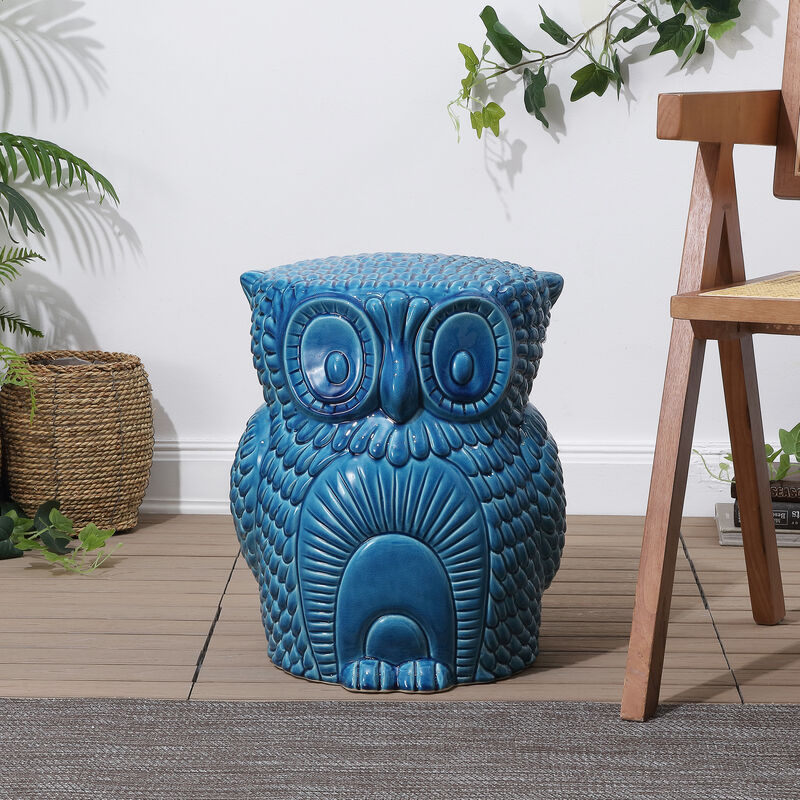 Millie 17.5" Classic Vintage Ceramic Indoor/Outdoor Owl Garden Stool