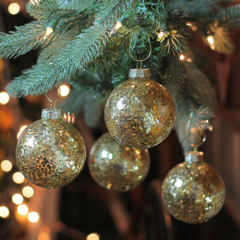 4ct Clear and Gold Shiny Seeds Glass Christmas Ball Ornaments 4" (101.5mm) image number 1
