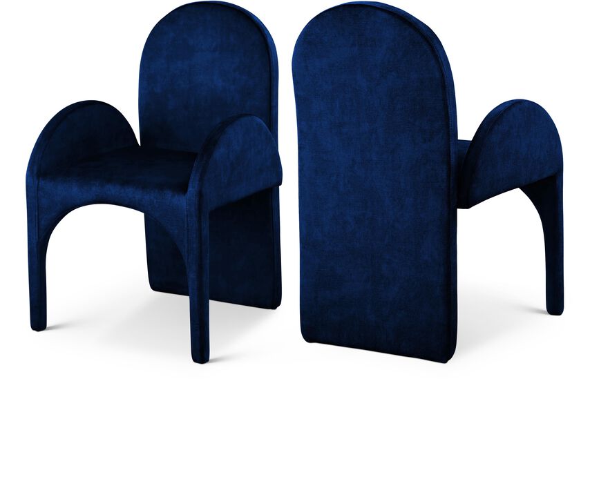 Meridian Furniture Summer Navy Velvet Dining Arm Chair, Set of 2
