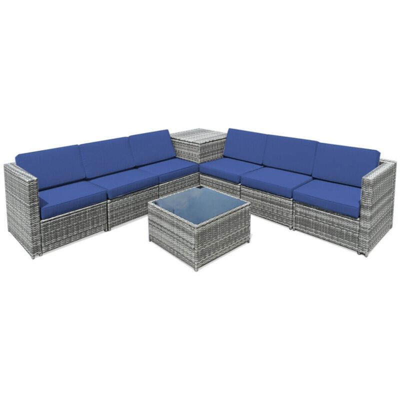 Hivvago 8 Pieces Wicker Sofa Rattan Dining Set Patio Furniture with Storage Table