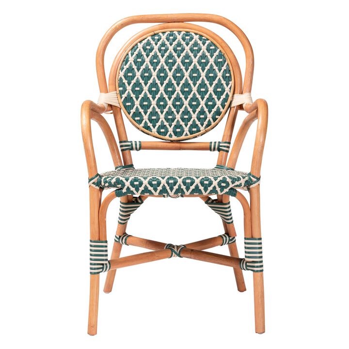 bali & pari Mattie Rattan Bistro Chair - Handwoven Cafe-Style Dining Chair with Curved Arms for Kitchen Island or Indoor/Outdoor Lounge