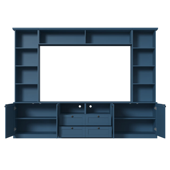 Merax Large TV Stand with Customizable Storage, Adjustable Overhead Bridge, Open Media Shelf
