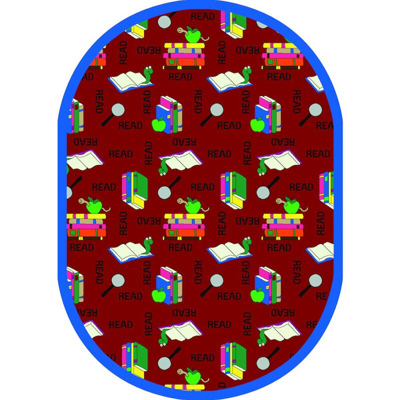 Joy Carpets Kid Essentials Bookworm 5'4 x 7'8 Oval Area Rug in Color Red