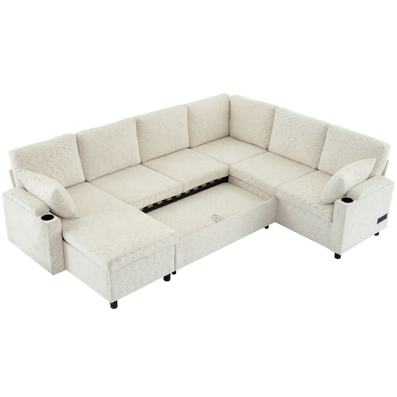 Merax Sectional Sofa with Storage and 2 Cup Holders