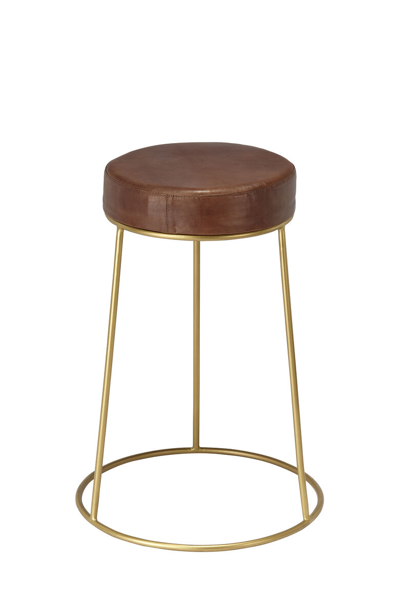 Henry Round Brown Leather Counter Stool