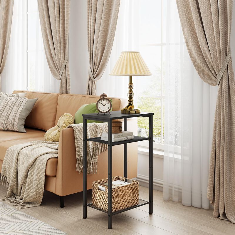 Hoctieon 2-Set 3 Tier End Table, Telephone Table Set of 2, Tall Side Table with Storage Set of 2, Small Nightstand for Small Spa